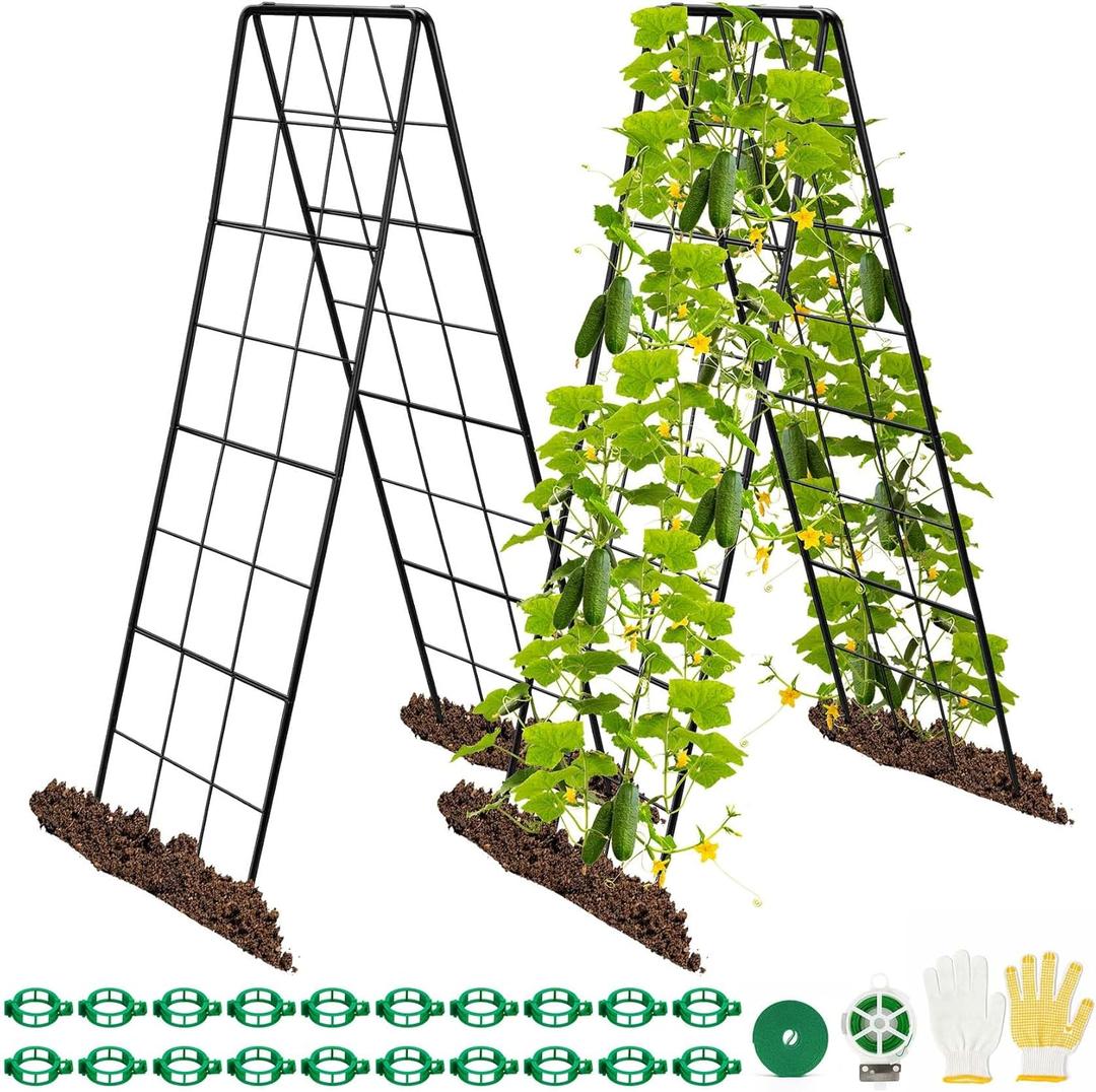 2 Pack 50" Tall A Frame Trellis for Climbing Plants Outdoor (50" X 17")  Heavy Duty Garden Adjustable Trellis, Metal Trellis for Cucumbers, Beans, Tomatoes, Grapes, and Vining Vegetables
