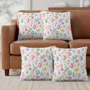 Easter Decorative Throw Pillow Covers 18x18 Set of 2 Colorful Eggs Spring Square Pillow Covers for Couch Floral Leaves Cushion Cases for Living Room Bedroom Bed Car Chair