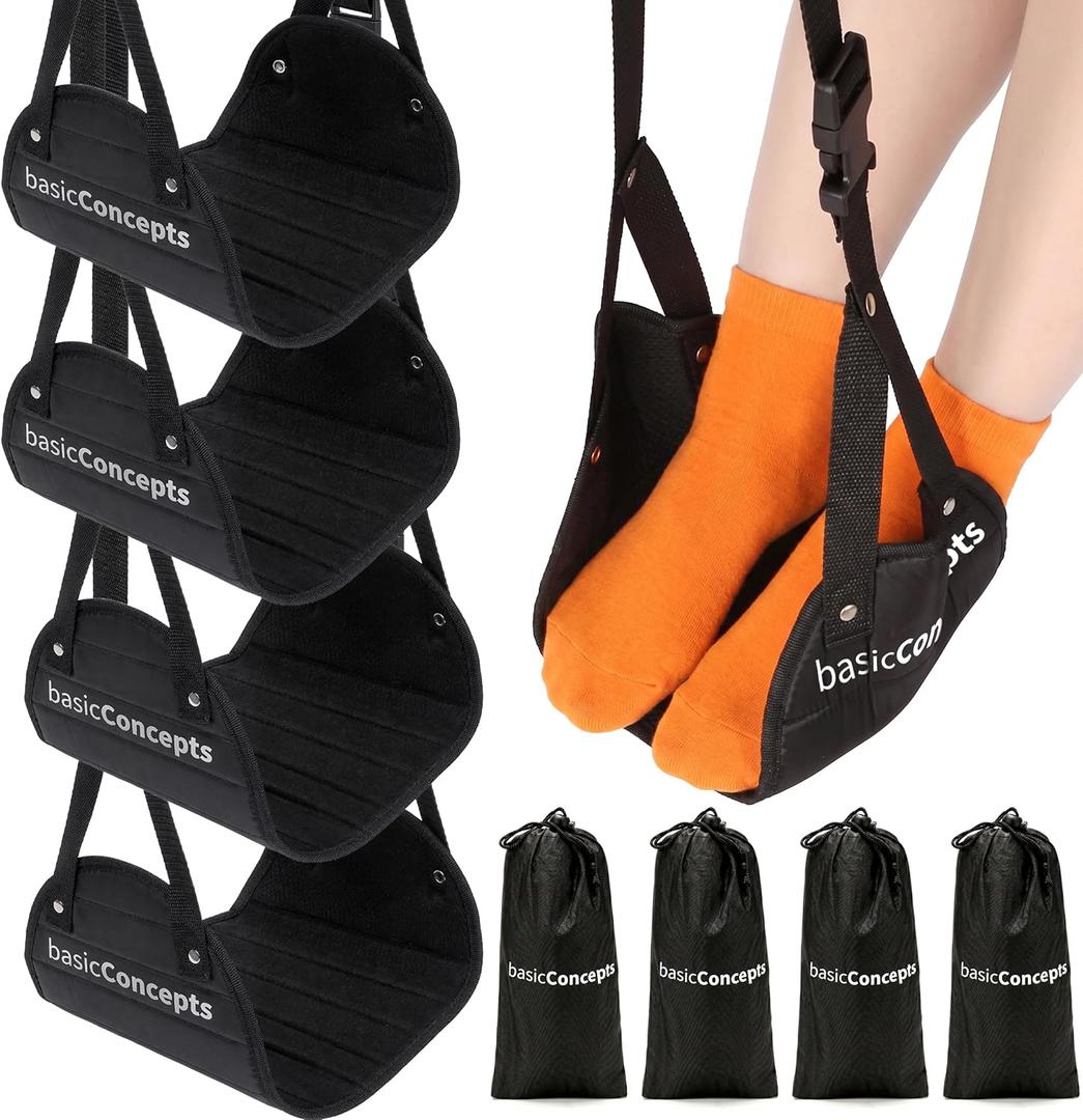Airplane Footrest (4 Pack), Perfect Foot Hammock for Airplane Travel or Office - Relax Your Feet