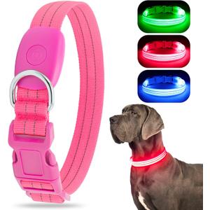 LED Lighted Reflective Dog Collar for Night Safety, USB Rechargeable, Glow Collar for Dogs, Waterproof, Adjustable Flashing (Pink, Small)