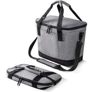 CleverMade Collapsible Insulated Cooler Bag  Leakproof Soft Cooler for Beach, Travel, Car  Bottle Opener (30 Can, Gray Black)