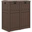 DWVO 76 Gallon Garbage Dual Can, Resin Outdoor Trash Can with Tiered Lid and Drip Tray, Waterproof Trash Bin for Patio, Kitchen, Backyard(Brown)