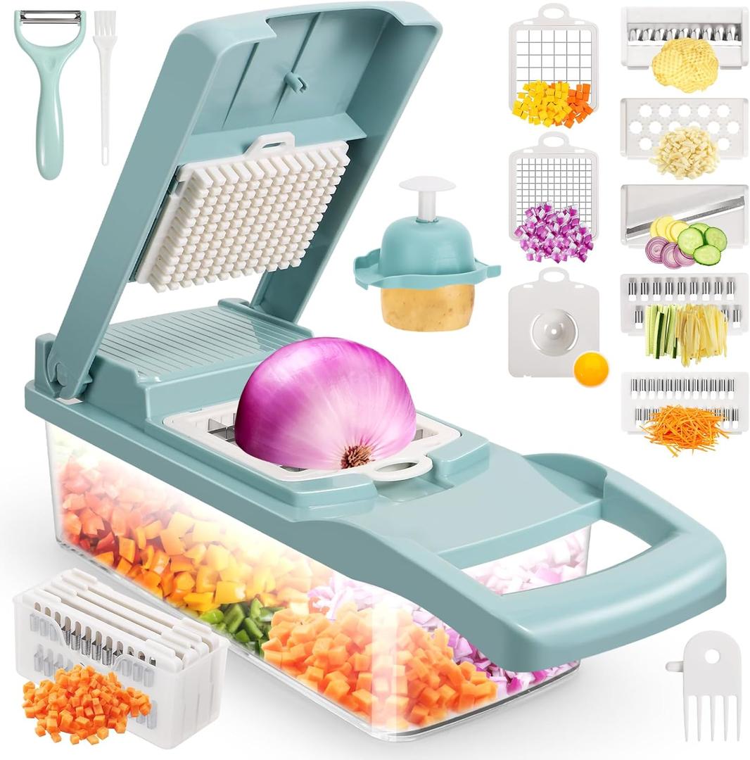 senbowe Ultra-Sharp 420-Grade Hardened Stainless Steel Onion Vegetable Chopper Dicer, 8 Interchangeable Blades, Includes Egg White Separator, Time Saver