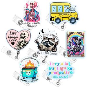7pc Funny Badge Reel Retractable for Nurse, Teachers, Nurses, Office Workers & Nursing | Cute Cool ID Tag Card Holder Clips for Doctor Student for Men & Women Lanyard Supplies Accessories (Sarcastic)