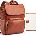 Leather Diaper Bag Backpack with Changing Mat Travel Backpack Waterproof&Insulated Large Nappy Bag Stroller Straps, Brown B, 13.8x8x18 Inch (Pack of 1), Travel Backpacks
