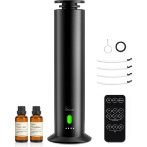 Hotel Collection Diffuser Machine,1500 Sq Ft,USB Plug-in & Rechargeable,Remote,Whisper-Quiet,Aluminum,Waterless Essential Oil Diffuser - Matte Black
