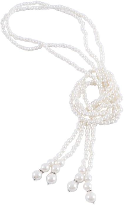 Leadigol White Pearl Waist Chain, Adjustable Body Chain Multilayer Necklace Choker Pearl Vintage Dress Decoration Belly Chain Jewelry Accessories for Women Girls(white)