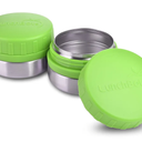 LunchBots Rounds Leak Proof 4 oz. Stainless Snack Container Jar, Set of 2, Green Lids