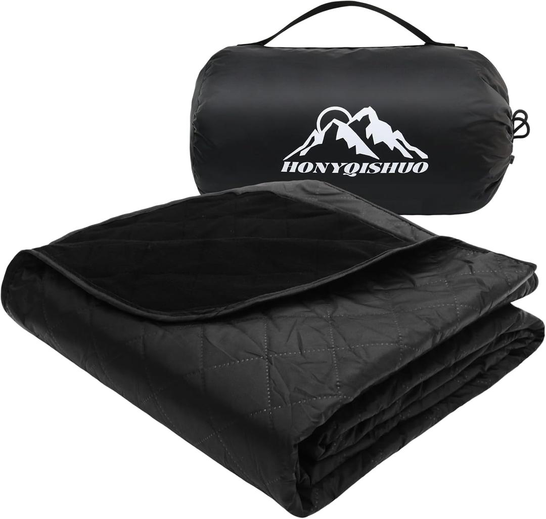 Outdoor Waterproof Camping Blanket, Foldable Fleece Stadium Blanket for Outdoor Sports Event, Camping, Picnics (Black)