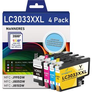 LC3033XXL BK/C/M/Y Ink Cartridges Compatible for Brother LC3033XXL Ink Cartridge Replacement for Brother LC3035 LC3033 XXL Ink MFC-J995DW MFC-J995DWXL MFC-J815DW MFC-J805DW MFC-J805DWXL Printer