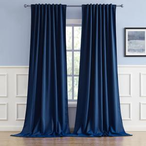 DUALIFE Blackout Curtains Thermal Insulated Blackout Drapes Window Treatment Panels Room Darkening Bedroom Draperies for Living Room Back Tab/Rod Pocket, Navy Blue, W52 x L102, 2 Panels