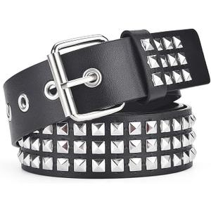 EMMIOL Cool Y2K Belt Women Black bb Belt Silver Buckle Oval D Ring Star Belts Trendy Streetwear Punk for Jeans (Fits 30" -38 " Waist)