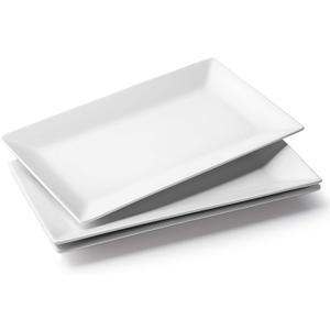 DOWAN 14" Serving Trays, Serving Platters, Ceramic Serving Platters and Trays, Rectangle Plates, Set of 3, for Weddings, Parties, Oven, Microwave, Dishwasher, Heat Resistant, Easy to Clean, White