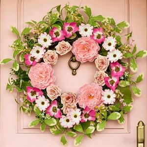 24 Inch Artificial Peony & Rose Wreath for Front Door | Handmade Summer Door Decor, All-Season for Porch, Garden & Window