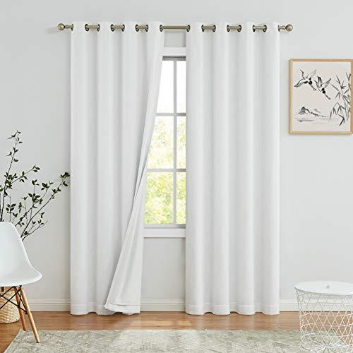 Full Blackout Window Curtains for Bedroom & Living Room - Noise Reducing, Thermal Insulated, Heavy Linen Texture, 8 Grommets, Cream White, 55" x 84", 2 Panels