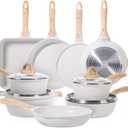 JEETEE 23pcs Pots and Pans Set Non Stick, White Cookware Sets for Kitchen, w/Frying Pans, Saucepans, Saut & Griddle & Crepe Pan, Induction Cooking Pots (PFOA/PFAS Free), 23 pcs White Aluminum