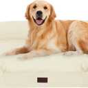 Dwanton Orthopedic Dog Bed for Large Dogs with Gel Memory Foam, Waterproof Dog Sofa, Washable Pet Bed with Four Sided Bolster Cushion, Removable Cover & Non-Slip Bottom, 42", Beige (Large(42 x 31 x 6.5 inch))