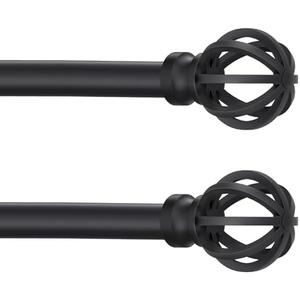 Curtain Rods for Windows 28 to 60 Inch - 2 Pack 5/8” Black Metal Heavy Duty - Decorative Window Small Curtains Rod with Brackets for Kitchen, Bathroom, Sliding Cafe Drapery Rods Door