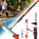 16FT Pool Brush with Pole, 19" Heavy Duty Swimming Pool Brush with 4-16FT Aluminum Telescopic Pole, Pool Scrubber Brush Head with Universal Adapter for Cleaning Pool Walls, Corners, Floors