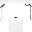 Folding Table 4/6/8 Foot, Foldable Table Adjustable Height Card Table, Indoor Outdoor Small Desk, Portable Plastic Picnic Party Dining Camping Bar Low Tables, Fold in Half Heavy Duty, White