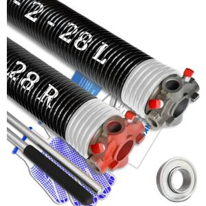 Garage Door Torsion Spring Set, Pair of 2" Electrophoresis Coated Garage Door Spring Replacement with 2 Non-Slip Winding Bars and Bearing, Minimum 16000 Cycles (.218x2x28")