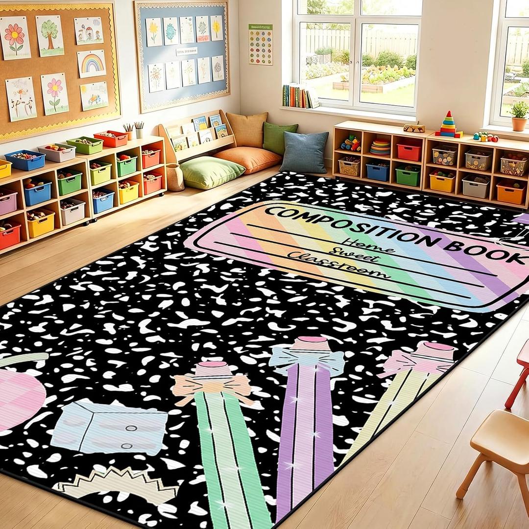 Dunzy Cartoon Area Rug Classroom Teachers Playroom,7.6 X 12 Feet,Notebook