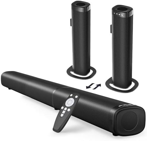 Puriom Sound Bar for Smart TV, 100W Sound Bar with Bluetooth 5.3/ARC/Opt/AUX Connect, 2-in-1 Detachable Home Soundbar, Home Theater Speaker & Bass Effect, for TV/PC/Projectors