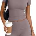 Trendy Queen Womens 2 Piece Workout Sets Short Matching Lounge Sets Summer Clothes Going Out Gym Outfits (Small, Coffeegrey)