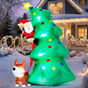 Joiedomi 6 FT Tall Christmas Tree Inflatables Outdoor Decoration, Blow Up Santa Climbing Christmas Tree with Dog, Blow Up Yard Decoration with Build-in LEDs for Xmas Outdoor Yard Garden Lawn Decor