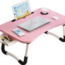 Lap Desk with Storage Drawer, Holders for Cup and Tablet, Tray Table with Foldable Legs, Laptop Bed Stand, Portable Standing Table for Sofa Couch Floor (23.6", Pink)