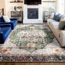 Area Rug 6x9 for Living Room Green Boho Rug Non-Slip Washable Vintage Low Pile Large Rug for Bedroom Dining Room (6ftx9ft, Green/Multi)