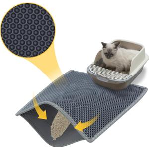 Cat Litter Mat, Litter Box Mat, Large Double Layer Waterproof Proof Trapping mat, Non-Slip Design, Kitty Litter Rug, Cat Supplies, Easy to Clean, 24x15 Inch, Grey, Pack of 1