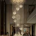 118'' Modern Large Chandelier for Foyer Raindrop Crystal Chandeliers LED Dimmable High Ceiling Flush Mount Light Fixtures for Staircaes Hallway Entryway Gold, D32'' x H118''