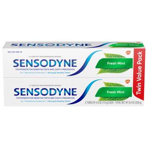 Sensodyne Fresh Mint Sensitive Toothpaste, ADA Accepted Toothpaste for Cavity Prevention and Sensitive Teeth Treatment - 4 Ounces (Pack of 2) Best By 02/20/2028
