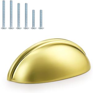 Probrico (10 Pack) Modern Drawer Pulls Gold Cabinet Cup Pulls 3 Inch(76mm) Hole Center Drawer Handles Knobs Shell Style Cabinet Handles for Bathroom Kitchen Cabinet Pulls
