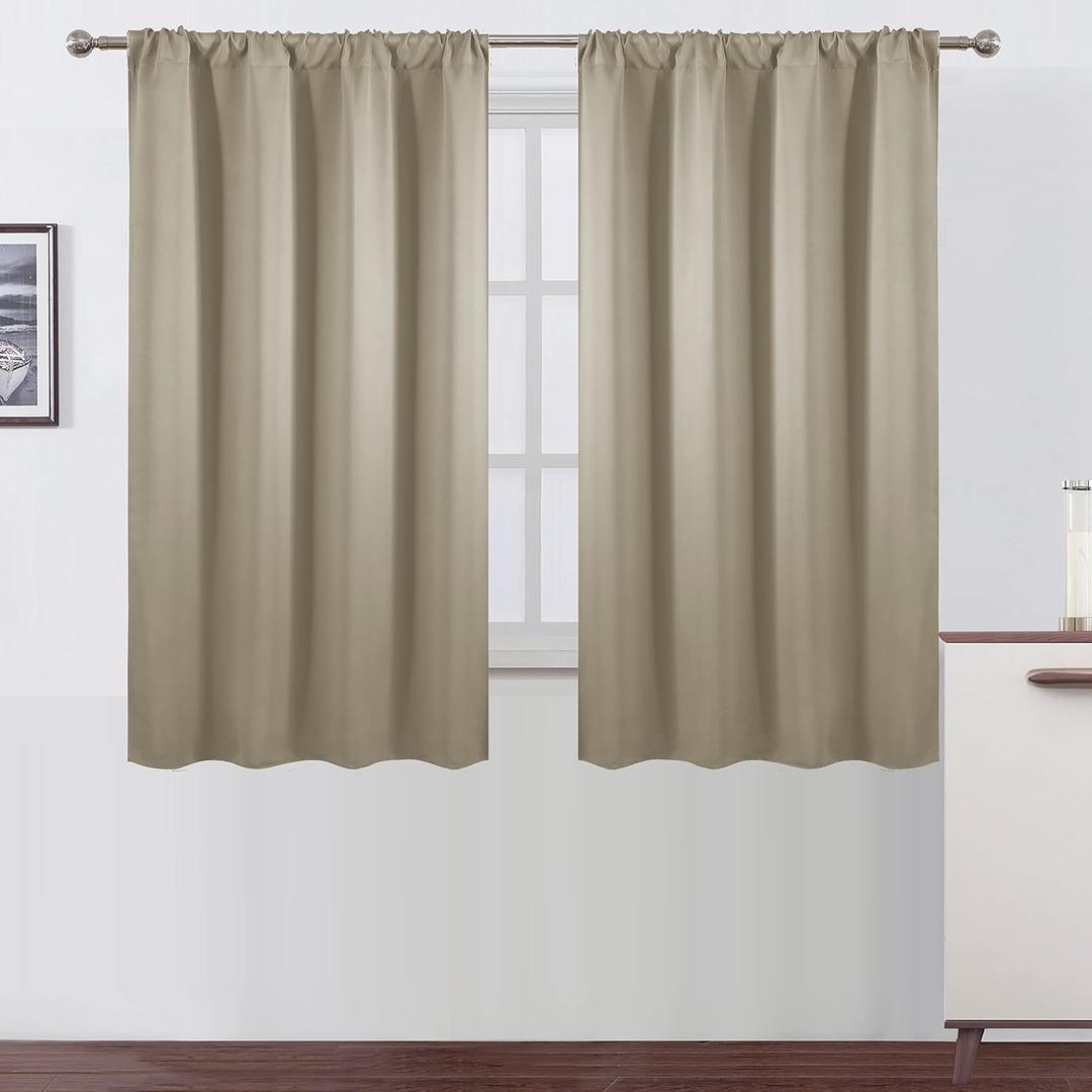 LEMOMO Blackout Curtains 42 x 54 inch/Beige Curtains Set of 2 Panels/Thermal Insulated Room Darkening Bedroom Curtains