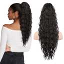 SEIKEA 24" Highlight Ponytail Extension Claw, PT002 Tia Long Multi Layered Fluffy Thick Wavy Jaw Clip in Fake Pony Tails Fake Hair Soft Natural Synthetic Hairpiece Black Brown