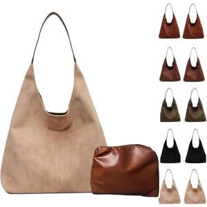 Brown Suede Bag for Women, Brown Suede Tote Bag Purse, Suedes bags for Women, Shoulder Bags (Beige)