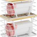 2 Pack Stackable Storage Pantry Organizers and Storage, Wall Mount Trash Bag Holder with Bamboo Top and Garbage Bag Dispenser No Drill, White (Large&Small)