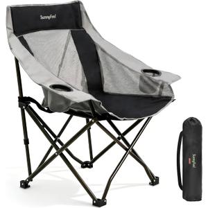 SUNNYFEEL Oversized Camping Chairs for Adults, Heavy Duty Portable Folding Chair with Carry Bag, Side Pockets & Cup Holder, Supports 300 lbs, for Tailgating Hiking Picnic Backyard Black