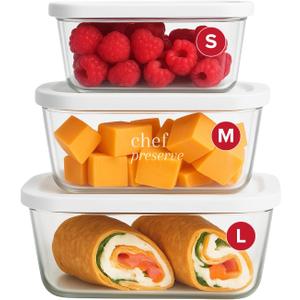 Chef Preserve Glass Vacuum Seal Containers for Food Storage, Made For Compact Vacuum Sealer, 3pcs set [1x Small, 1x Medium, 1x Large] Works With Handheld Vacuum Sealer Machine