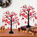 APUDWN 2 Pcs 2026 Chinese New Year Lighted Tree 23.6'' Tabletop Decoration with Bright LED Lights and 36 Hanging Ornaments Festive Lunar New Year Red Decor for Home, Party & Holiday Celebrations
