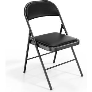 VINGLI 1 Pack Folding Chairs with Padded Seats, Metal Frame with Pu Leather Seat & Back, Capacity 350 lbs, Set of 1, Black