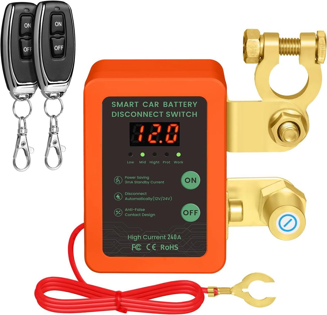 Smart Battery Disconnect Switch with LED Indicator - 12V 240A Remote Control Kill Switch, Anti-Theft Protection & Prevents Battery Drain, for Cars Trucks RVs Marine Vehicles (orange) Smart Battery Disconnect Switch with LED Indicator - 12V 240A Remote Control Kill Switch, Anti-Theft Protection & Prevents Battery Drain, for Cars Trucks RVs Marine Vehicles (orange)