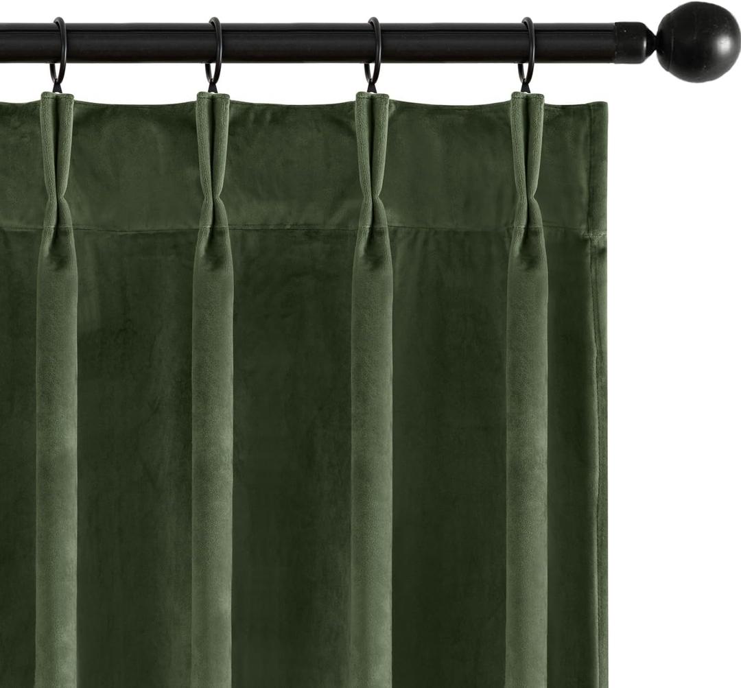 MIULEE Olive Green Velvet Curtains 96 inches Long, Pinch Pleated Blackout Drapes with Hooks, Thermal Insulated Pinch Pleat Panels for Bedroom Living Room, 2 Panels