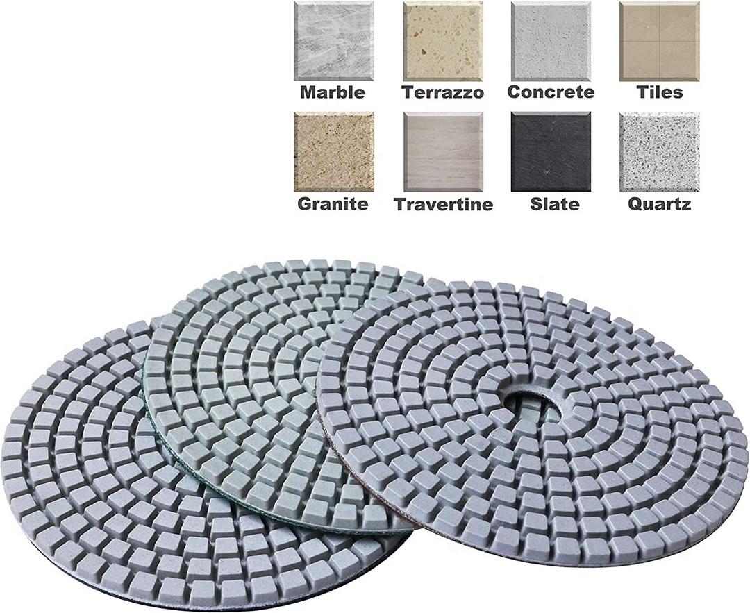 4 Inch Diamond Polishing Pads with 5/8’’-11 Backer Pad, 6PCS Wet/Dry Granite Stone Polish Pad Kit for Drill, Grinder, Polisher, 50-6000 Grit Polishing Pad for Concrete Marble Rock Countertop Quartz