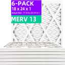 18x24x1 MERV 13 (6-Pack) Pleated Air Filter (Actual Size: 17.75" x 23.75" x 0.75") MPR 1900 & FPR 10, Furnace Air Filters