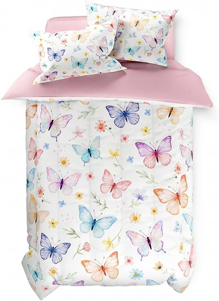 SANDJEST Butterfly Duvet Cover Sets Twin Size for Kids Girls, Include 1 Polyester Comforter Cover 68x86 Inches and 1 Pillowcase 20x26 Inches, Comforter Not Included, Gift for Christmas Birthday