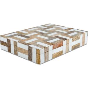Handicrafts Home White Decorative Storage Box with Lid Wooden Desk Organizer Box Office Storage Box for Workspace Desk Decor Organizer  Resin Inlay Marquet Chase Collection - 6x8x1.5