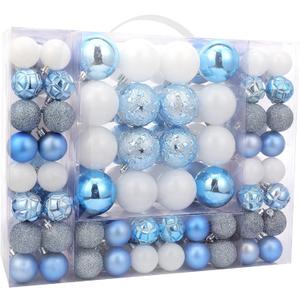 87ct Christmas Ball Ornaments Set Shatterproof Seasonal Hanging Decorations with Reusable Hand-held Gift Package for Xmas Tree Holiday Party and Home Decor, Airy Blue